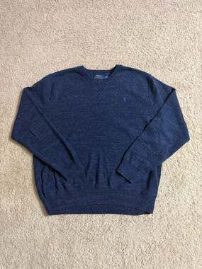 Polo Ralph Lauren Men's Large Navy Blue Speckled Heather Cotton Crewneck Sweater